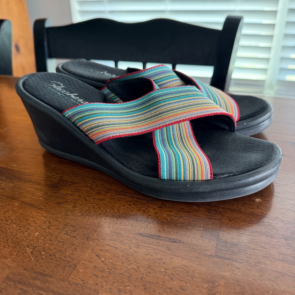 Colorful Striped Wedge Sandals by sketchers